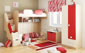 Детская комната Бэрри (Бежевый/Красный/корпус Клен) в Калуге - kaluga.katalogmebeli.com | фото