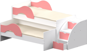 Кровать детская Матрешка выкатная с лестницей  Белый/Розовый в Калуге - kaluga.katalogmebeli.com | фото