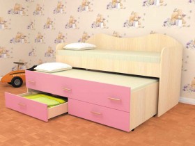 Кровать детская Нимфа двухместная 2.0 Дуб молочный/Розовый в Калуге - kaluga.katalogmebeli.com | фото