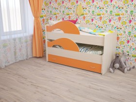 Кровать детская Радуга 1600 Млечный дуб/Оранжевый в Калуге - kaluga.katalogmebeli.com | фото