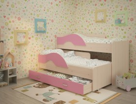 Кровать детская Радуга 1600 Млечный дуб/Розовый в Калуге - kaluga.katalogmebeli.com | фото
