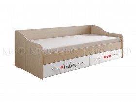 Кровать Girl Вега 0,9 м (Дуб беленый/Белый глянец/фотопечать) в Калуге - kaluga.katalogmebeli.com | фото