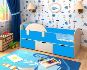 Кровать Малыш-мини с бортиком Дуб молочный/Голубой в Калуге - kaluga.katalogmebeli.com | фото