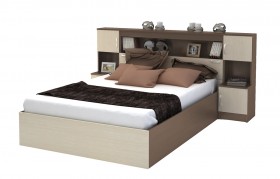 Кровать с прикроватным блоком КР 552 Спальня Basya (шимо темный/шимо светлый) в Калуге - kaluga.katalogmebeli.com | фото
