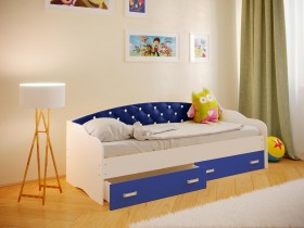 Кровать Софа-7 с мягкой спинкой со стразами (800х1900) Белый/Синий в Калуге - kaluga.katalogmebeli.com | фото