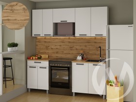 Кухня Кьяра 2.0 м с окапом (белый/карбон фарфор/26мм/дуб вотан) в Калуге - kaluga.katalogmebeli.com | фото