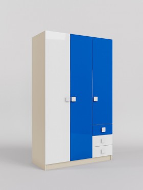 Шкаф 3-х створчатый с ящиками Скай люкс (Синий/Белый/корпус Клен) в Калуге - kaluga.katalogmebeli.com | фото